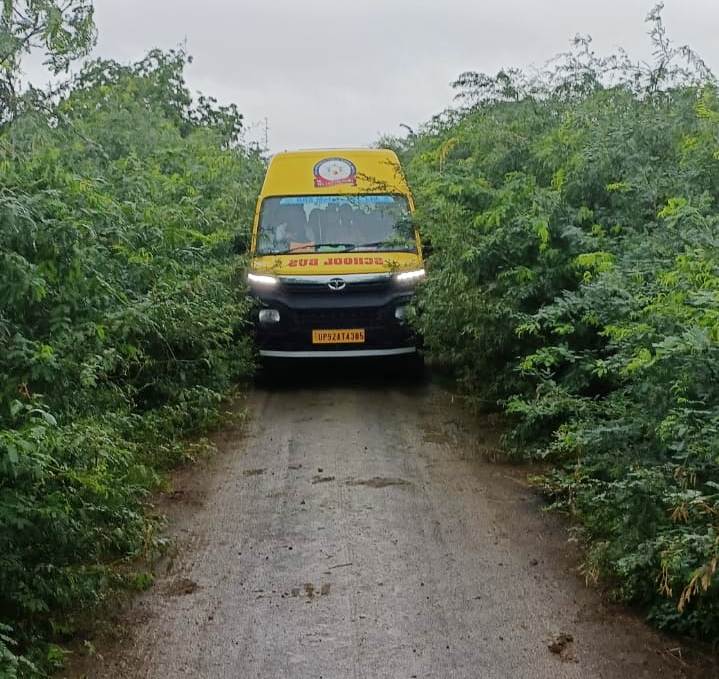 संपर्क मार्ग पर आस पास बबूल की झाड़ियों से बाधित&nbsp;यातायात